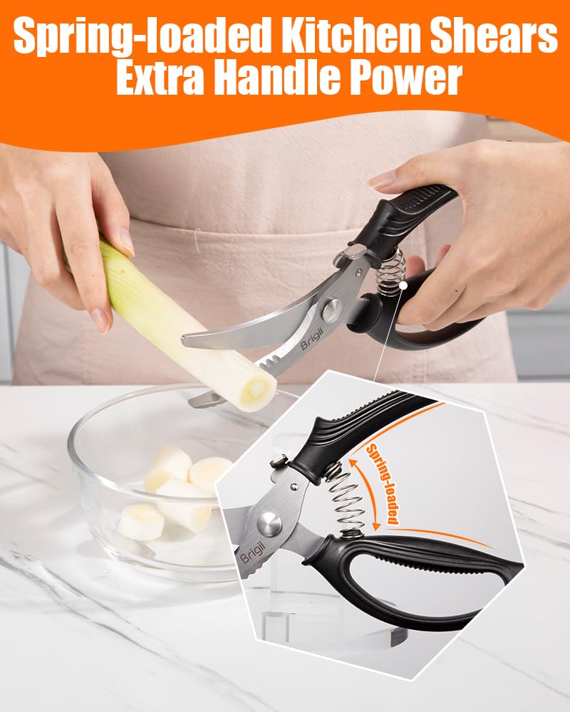 Brigii Kitchen Shears  Stainless Steel Heavy Duty Poultry Shears  Multi-Purpose Kitchen Scissors for Cutting Chicken  Fish  Seafood  and Vegetables  Spring Loaded-KS05Black - Image 4